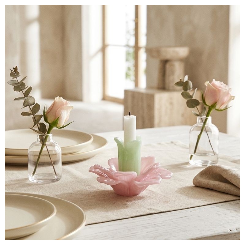 Portacandele Fiore in Vetro Green Pink EDG | Selezione Lemoire Home Portacandele Fiore in Vetro Green Pink EDG | Selezione Lemoire Home