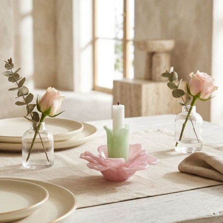 Portacandele Fiore in Vetro Green Pink EDG | Selezione Lemoire Home