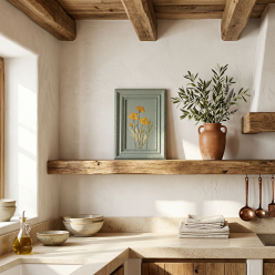 Quadro Botanico EDG Rettangolare con Fiori Gialli e Cornice Legno