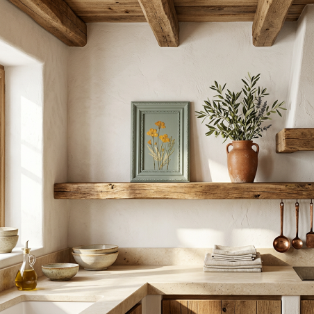 Quadro Botanico EDG Rettangolare con Fiori Gialli e Cornice Legno