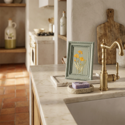 Quadro Botanico EDG Rettangolare con Fiori Gialli e Cornice Legno
