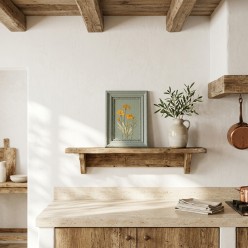 Quadro Botanico EDG Rettangolare con Fiori Gialli e Cornice Legno