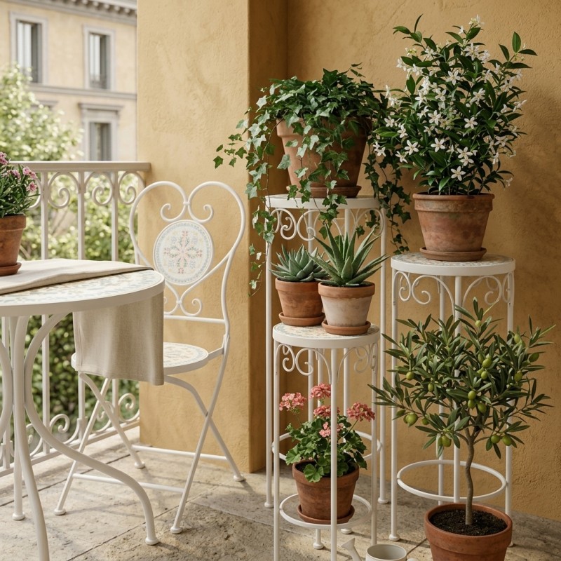 Tris alzatine da balcone | Fioriere con maiolica primavera EDG