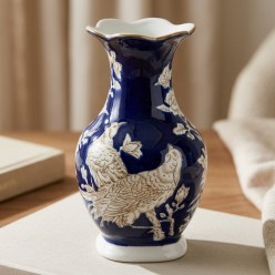 Vaso Chinoiserie Foo Flare in Porcellana Blu e Tortora