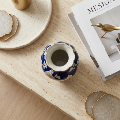 Vaso Chinoiserie Foo Flare in Porcellana Blu e Tortora
