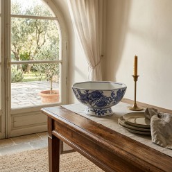 Bowl Chinoiserie Ottagonale in Ceramica Bianco e Blu H15 D28 Abhika