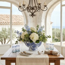 Bowl Chinoiserie Ottagonale in Ceramica Bianco e Blu H15 D28 Abhika