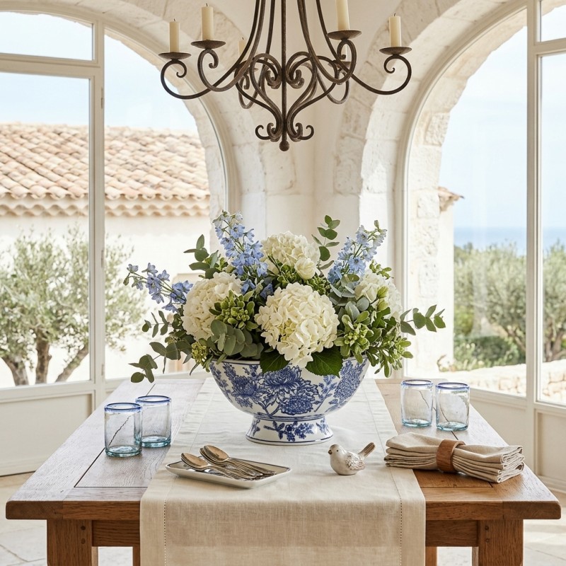Bowl Chinoiserie Ottagonale in Ceramica Bianco e Blu H15 D28 Abhika Bowl Chinoiserie Ottagonale in Ceramica Bianco e Blu H15 D28 Abhika
