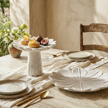 Alzata e Piatto Lotus in Marmo Bianco Abhika | Lemoire Home