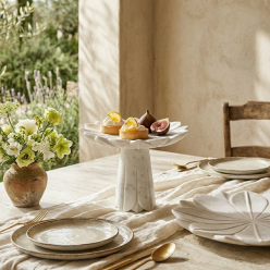 Alzata e Piatto Lotus in Marmo Bianco Abhika | Lemoire Home