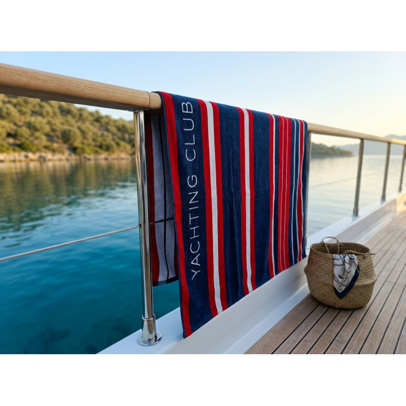 Telo Mare Daunex Yachting Club in Spugna Luxury Righe Blu e Rosse Telo Mare Daunex Yachting Club in Spugna Luxury Righe Blu e Rosse
