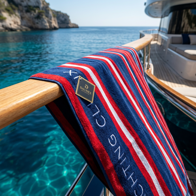 Telo Mare Daunex Yachting Club in Spugna Luxury Righe Blu e Rosse Telo Mare Daunex Yachting Club in Spugna Luxury Righe Blu e Rosse