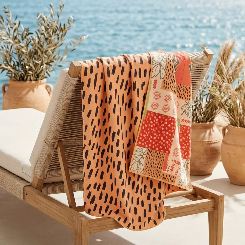 Telo Mare Double-Face in Microfibra Premium Patchwork Mediterraneo