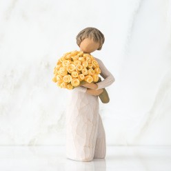 Scultura Willow Tree Good Cheer con Bouquet Rose Gialle 14 cm