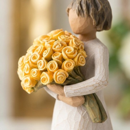 Scultura Willow Tree Good Cheer con Bouquet Rose Gialle 14 cm