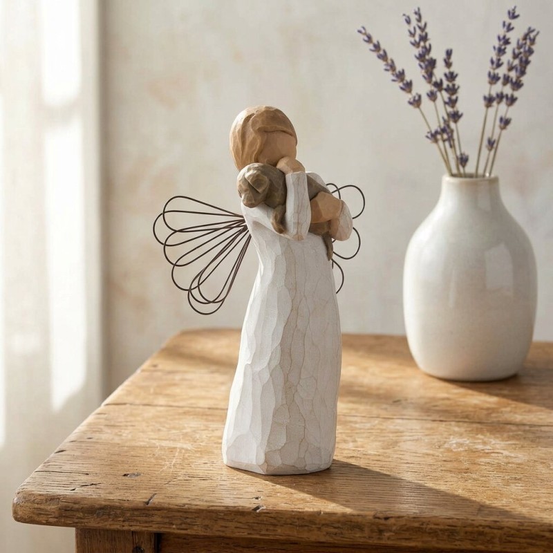 Statua Angel of Friendship Willow Tree con Cane in Resina h 13 cm