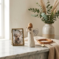 Statua Angel of Friendship Willow Tree con Cane in Resina h 13 cm