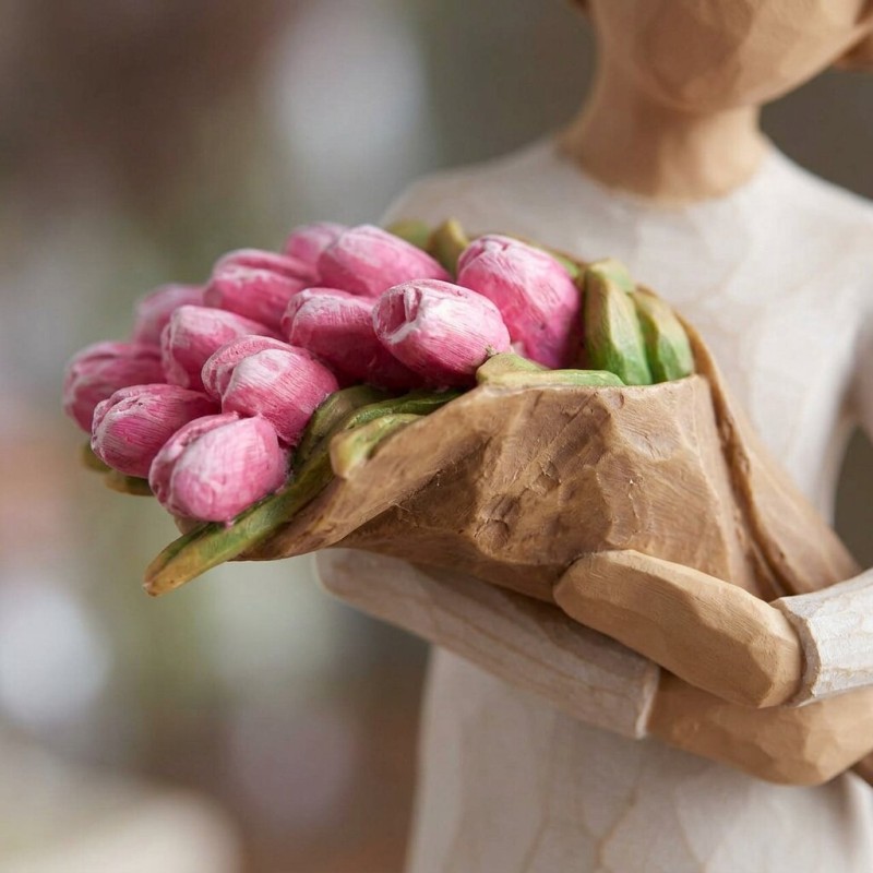 Statua Willow Tree Bright Hope con Tulipani Rosa | Lemoire Home