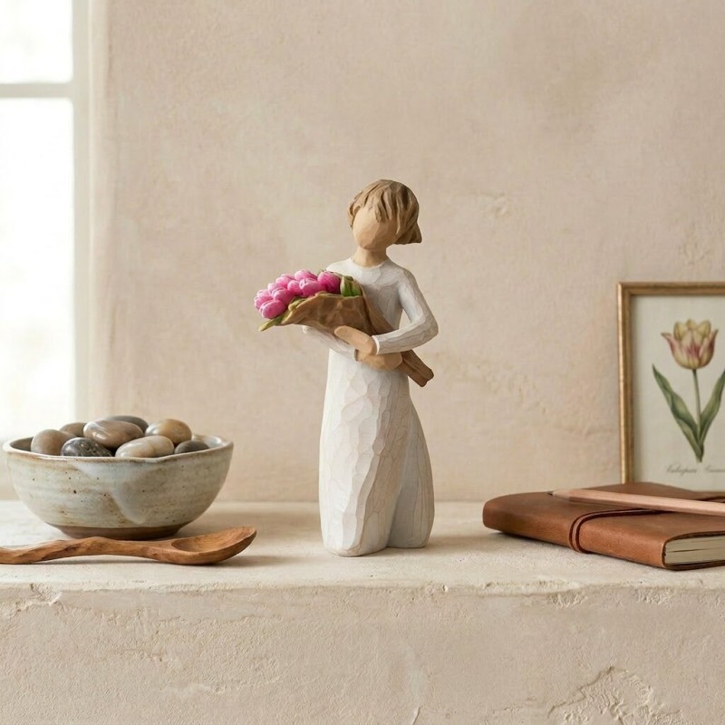 Statua Willow Tree Bright Hope con Tulipani Rosa | Lemoire Home