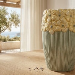 Vaso Margherite in Ceramica Rigata Verde | Lemoire Home