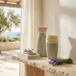 Vaso Margherite in Ceramica Rigata Verde | Lemoire Home