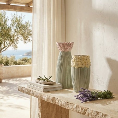 Vaso Margherite in Ceramica Rigata Verde | Lemoire Home