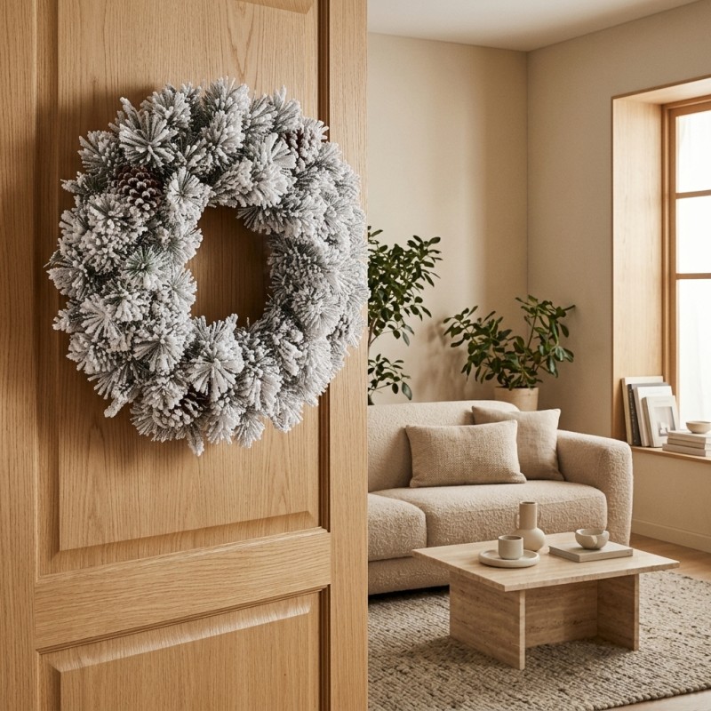 Corona Natalizia Arves Innevata 60 cm: l'Inverno firmato Lemoire Home