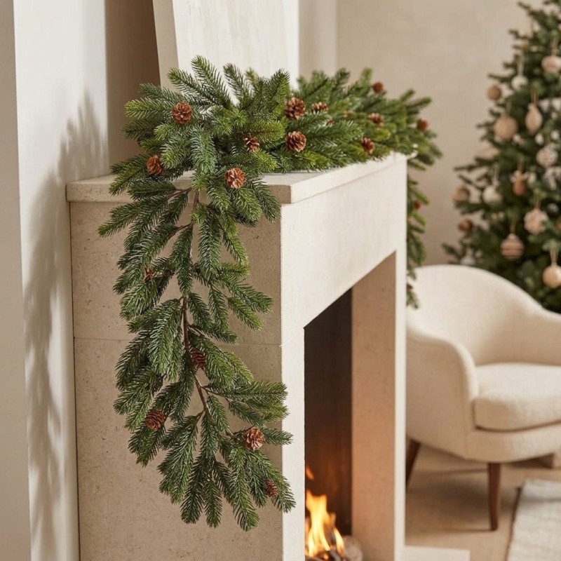 Festone Pino Artificiale EDG con Pigne Naturale Luxury 180 cm dettaglio Lemoire Home
