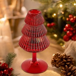 Portacandela Natalizio a Calice Pino in Vetro Rosso - EDG Enzo De Gasperi (H 16 cm / 19 cm)