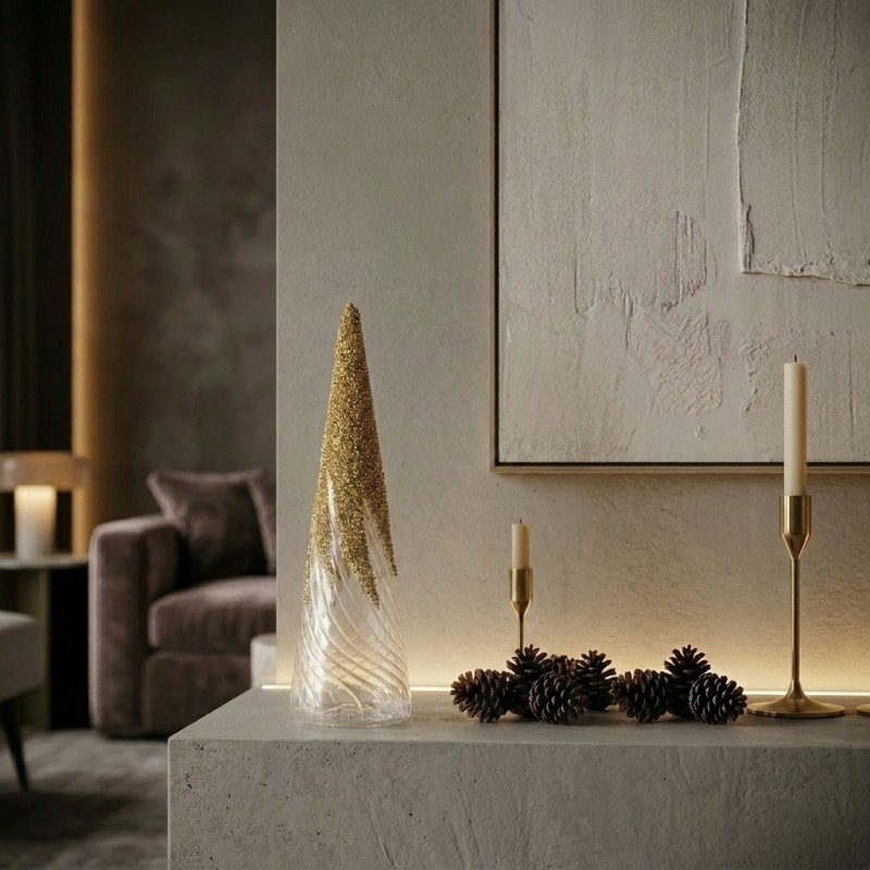 Albero di Natale in Vetro e Oro h30 pino decorativo| Lemoire Home
