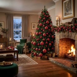 Sfera Natale in Vetro Rosso con Decori Oro – Collezione Esclusiva