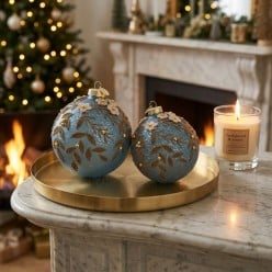Sfera natalizia Botany blu in vetro decorato oro | Lemoire Home