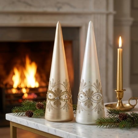 Pino Decorativo in Vetro Artigianale Bianco e Oro H30 | Lemoire Home