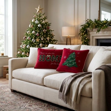 Cuscino Natalizio Windsome Albero in Velluto Rosso 45x45 cm