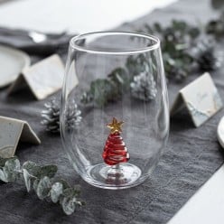 Bicchiere con Albero di Natale in Vetro Soffiato