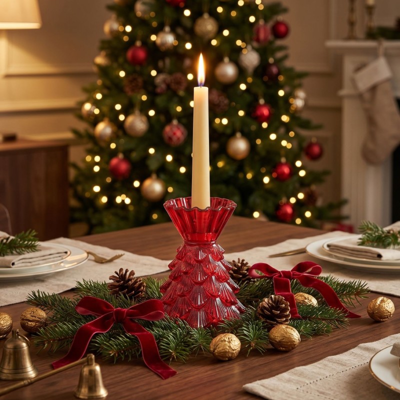 Portacandela in Vetro a Forma di Albero di Natale EDG Enzo De Gasperi - 14 cm Portacandela in Vetro a Forma di Albero di Natale EDG Enzo De Gasperi - 14 cm