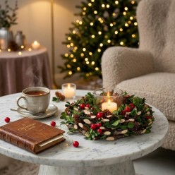Portacandele Eloise in Legno con Bacche e Pigne | Lemoire Home