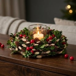 Portacandele Eloise in Legno con Bacche e Pigne | Lemoire Home