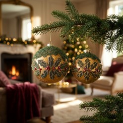 Sfera Natalizia Vischio Oro in Vetro Decorato - Selezione Lemoire Home