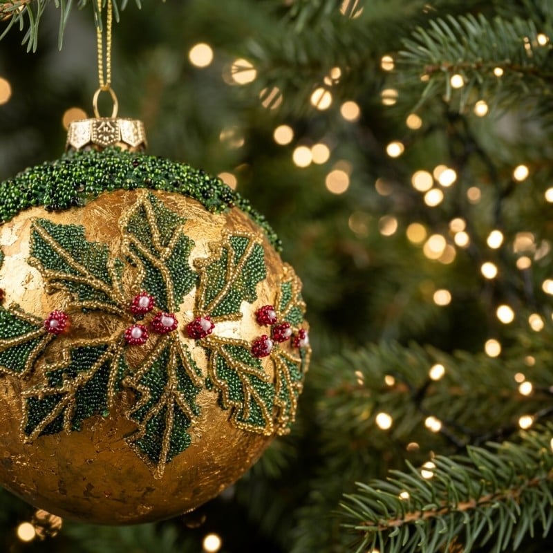 Sfera Natalizia Vischio Oro in Vetro Decorato - Selezione Lemoire Home
