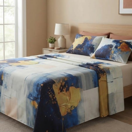 Completo letto matrimoniale con moderna fantasia a pennellate - collezione Fidia
