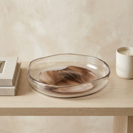 Centrotavola in Vetro Sfumato Bianco e Marrone - Ø 31 cm lemoirehome