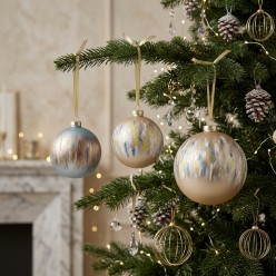 Sfera natalizia in vetro decorata a mano Painting in oro e azzurro