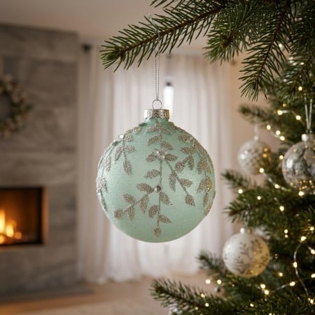 Sfera Natale in Vetro Leafglow Verde Ø8 cm – Eleganza Artigianale