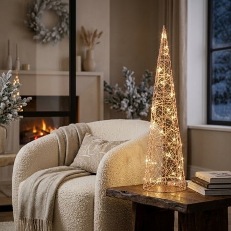 Alberello Natalizio Luminoso in Metallo e Rattan - 60 cm