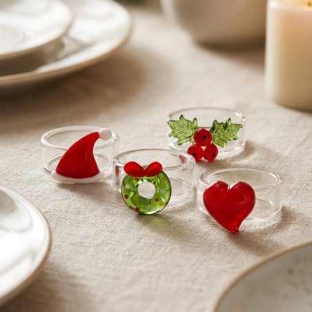 Set 4 Segnaposto Natalizi in Vetro Trasparente Delicacy