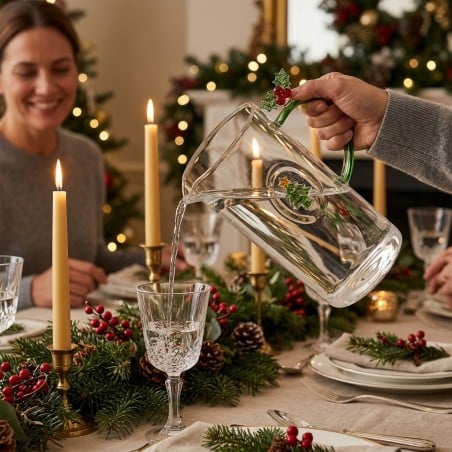 Caraffa in Vetro con Albero di Natale e Agrifoglio 10x10 cm