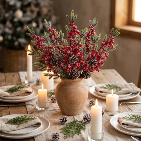 Ramo Decorativo Jennie con Bacche Rosse e Pigne - 63 cm