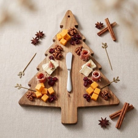 Tagliere ad Albero di Natale Atena in Legno di Acacia con Spatola