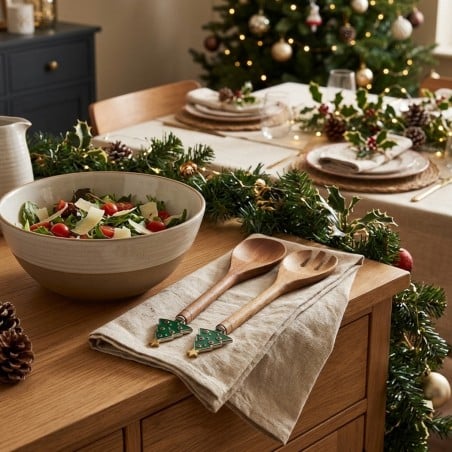 Set Posate Insalata Atena in Legno di Acacia e Alberello di Natale